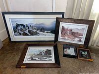 All five framed items together for scale and content verification