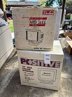 Two monitor cartons: Packard Bell PB1472A and 14" VGA color monitor