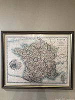 Front view of framed 1868 map of France