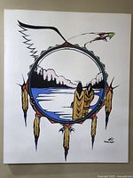 Full frontal view of the painting showing imagery and signature