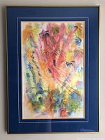 Full view of framed watercolor showing artwork, matting and frame