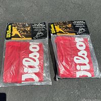Two Wilson red baseball/softball equipment tote bags in original sealed packaging with Wilson branding and product details visible.