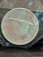 Obverse side of silver coin showing flying Canada goose and inscriptions.