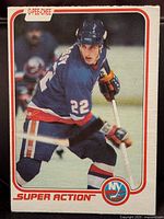 Front of 1981-82 O-Pee-Chee Mike Bossy hockey card #208 showing player image and branding.