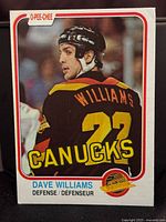 Front of 1981-82 O-Pee-Chee hockey card showing Dave Williams in Canucks jersey #22.