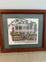 Frontal view of framed Charleston residence signed print