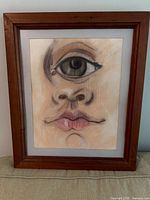 Front view of framed pencil drawing showing entire artwork and cherry frame