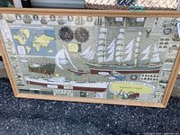 Full view of framed Mariner's Chart poster showing ships, map and graphics