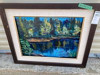 Front view of framed painting showing full artwork, frame and mat