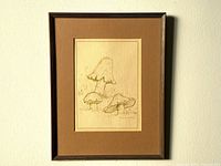 Framed drawing hanging on wall