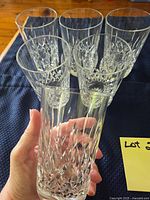 Front view showing all six cut-crystal glasses and detailed pattern