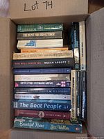 Top view of open carton showing all novels with visible spines