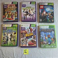 Front view of all six Xbox 360 game cases