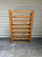 Front view of full eight-tier wooden wine rack