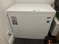 Front view of white Marathon chest freezer