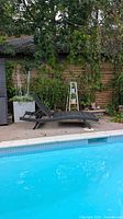 Both woven rattan loungers beside pool showing overall design