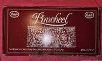 Box front showing Bohemia Crystal Pinwheel design sandwich-cake tray image and dimensions 29.5 cm (11 1/2 inches)