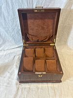 Top open view showing six cushioned compartments and pouch inside lid