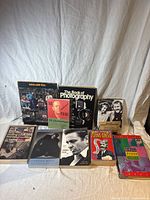 Photo showing a group of assorted books including poetry, music, photography and biographies.