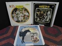 Three vintage vinyl LP records: The Wizard of Oz soundtrack, Sweet William Robinson, and Black Stallion soundtrack, placed side by side.