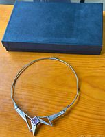 Photo of the full necklace with black presentation box behind it, showing entire piece and clasp.