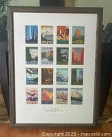 Framed collage showing all 18 small replica posters in grid arrangement