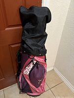Wilson Hope pink and purple golf bag with black hood front view