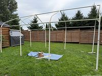 Assembled steel frame showing overall size and curved roof design