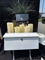 All items together: mailbox, candle set, planter
