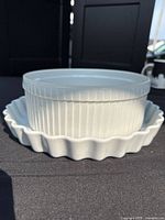 Casserole dish stacked in pie baker showing exterior shape and finish