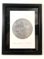 Front view showing framed embossed print and artwork details