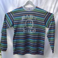 Front view of striped long sleeve T-shirt on hanger