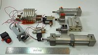 Overview of cylinders, valve manifold, switches and fittings