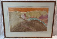 Full view of framed abstract landscape artwork