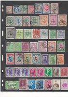 Double sided stock sheet showing various Persian stamps with different postmarks and colors.