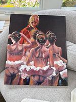 Full view of the limited edition print showing the ballet instructor and four young ballerinas from behind, with detailed tutus and warm colors against a dark background.