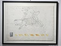 Front view of framed art print showing the artwork of a person balancing on a bull with graphic elements beneath.