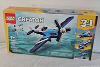 Front of Lego Creator 31160 box showing race plane model, yellow box with 178 pieces count and 3 in 1 icon.