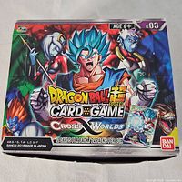 Sealed box of Dragon Ball Super Card Game Cross Worlds showing front art with characters and product details
