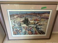 Framed limited edition print showing a winter skating scene with multiple people and houses in the background.