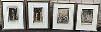 All four framed etchings side by side