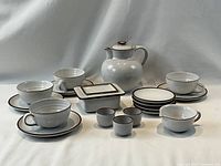 Group shot showing entire 18-piece KMK Germany pottery set