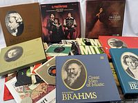 Assorted classical LP box sets and albums featuring Mozart, Brahms, Chopin, Verdi, Il Trovatore and others