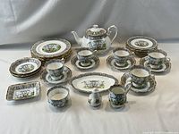 Full 38-piece Royal Albert Silver Birch china set laid out