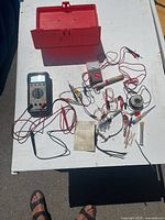 entire lot including multimeters, voltage tester, screwdrivers, leads, toolbox