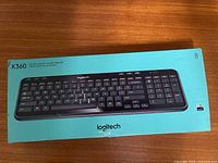 Front of sealed Logitech K360 keyboard box