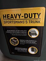 Product label showing Heavy-Duty Sportsman’s Trunk branding and features