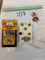 Front view showing packaged patch, display card of pins and separate pin