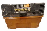 Front view of the Pro Pack 5.0 Peak HP wet/dry shop vac showing yellow plastic body and black top with toggle power switch and branding visible.