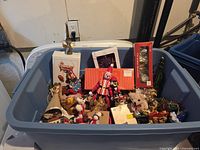 Overall view of tote filled with assorted Christmas decorations